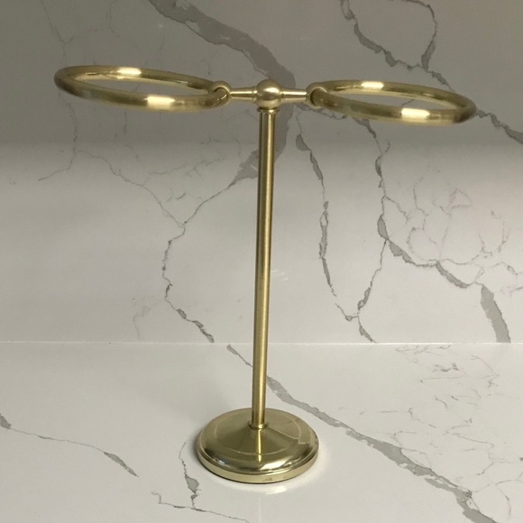Retro Brass / Gold tone Metal Bathroom Hand Towel Counter Vanity Stand Hanger - Picture 2 of 10